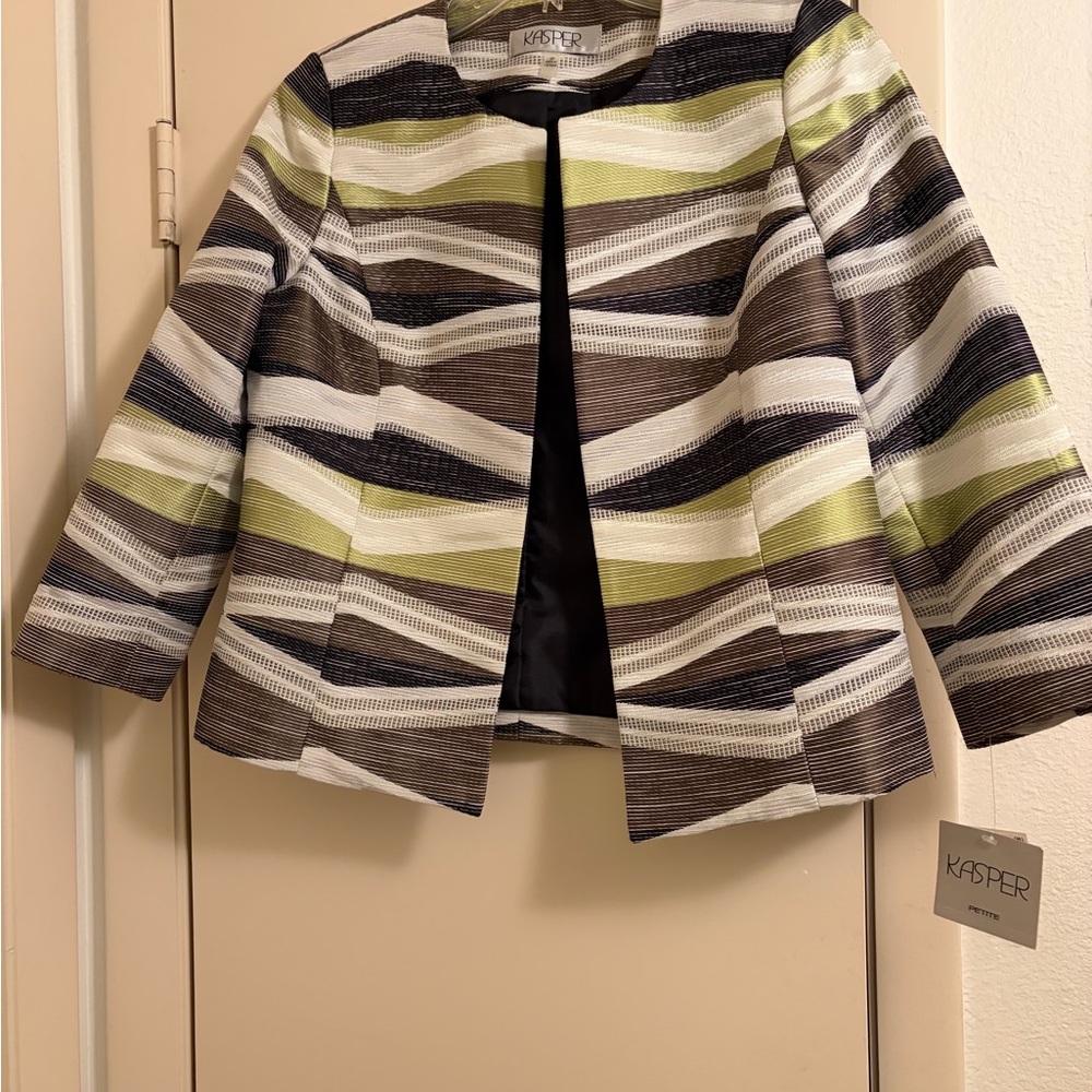 Kasper Women's Striped Blazer in Green, Brown, and White